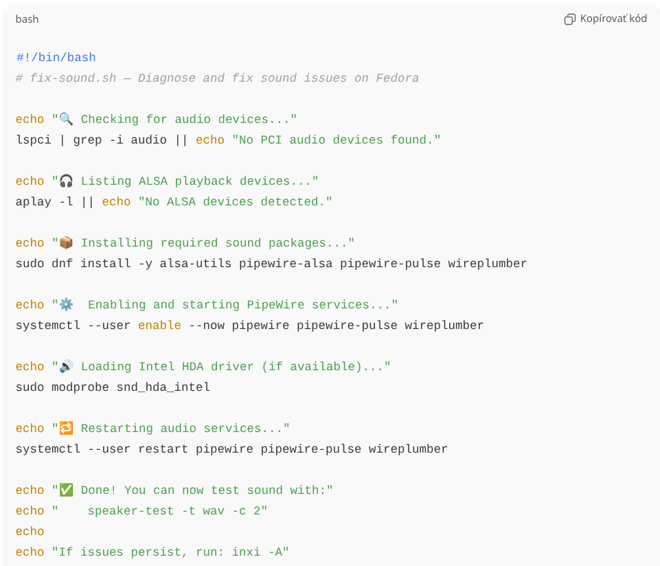Fedora sound fix bash script [from today's diary]
